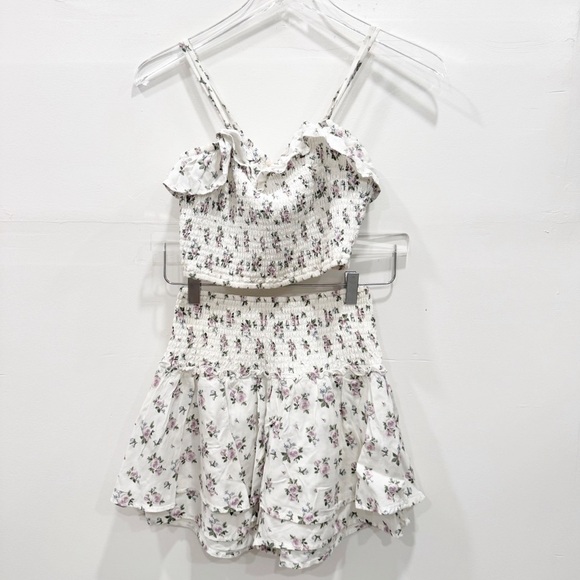 Hollister Ruffle Smocked Floral Crop Top Shorts Set Flowy X-Small - Picture 1 of 8